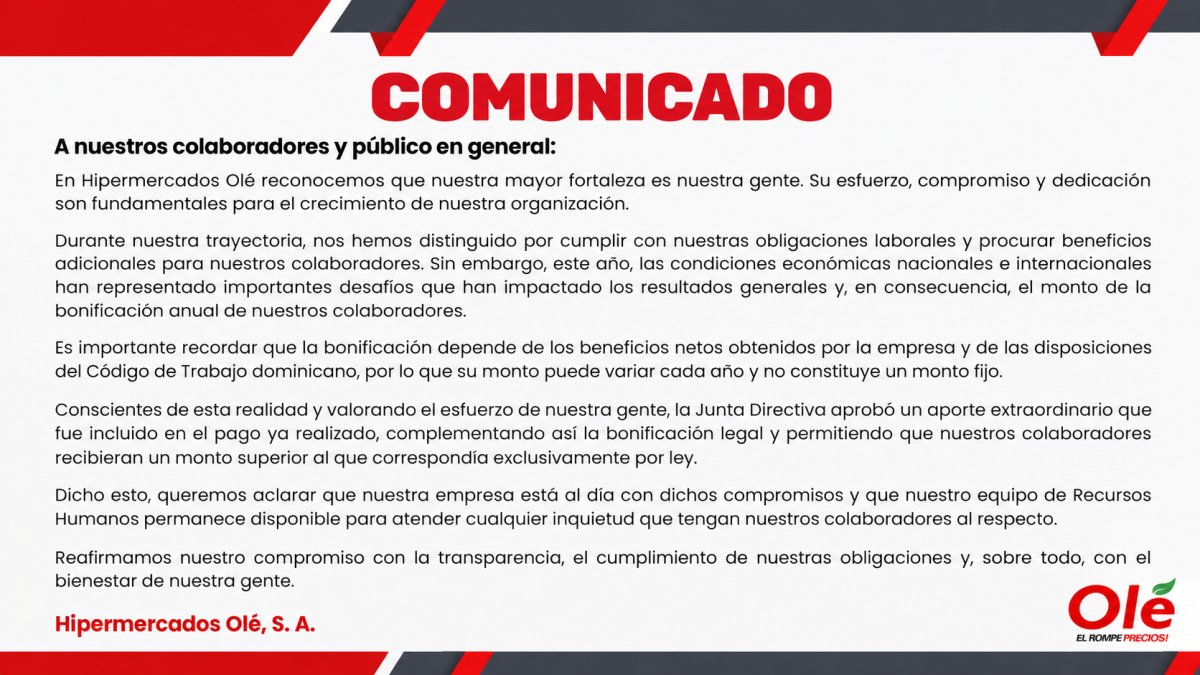 Hipermercados Olé responde tras paro de empleados y afirma estar al día con sus obligaciones