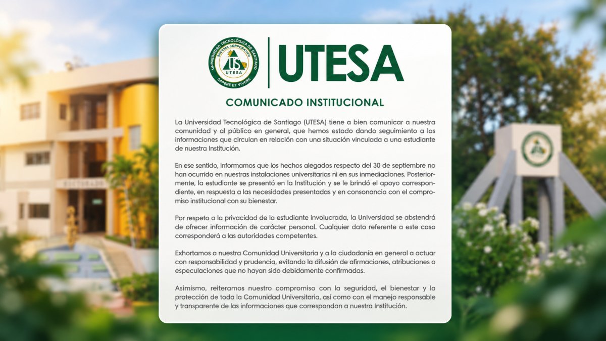 UTESA aclara que situación vinculada a estudiante no ocurrió dentro de sus instalaciones