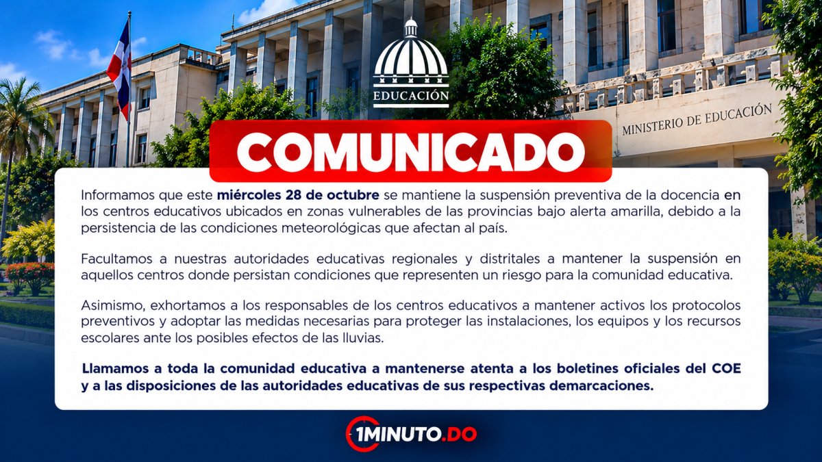 Educación mantiene suspensión de clases este miércoles 28 de octubre